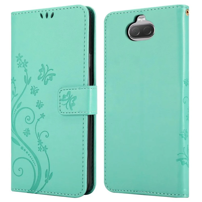 Cadorabo Hülle kompatibel mit Sony Xperia 10 / Xperia XA3 Schutzhülle im Blumen Design mit Magnetverschluss, Standfunktion und Kartenfächern