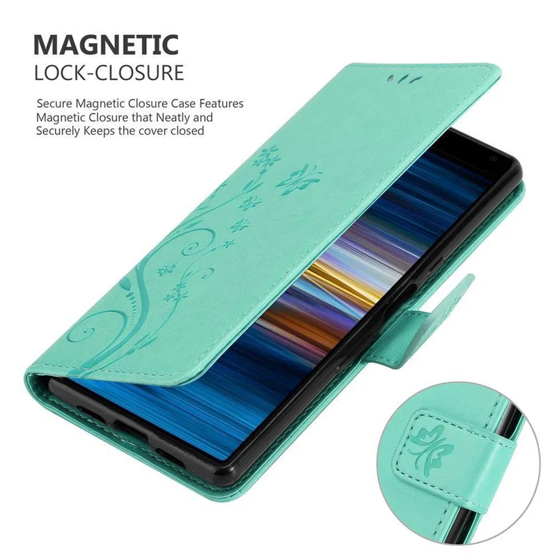 Cadorabo Hülle kompatibel mit Sony Xperia 10 / Xperia XA3 Schutzhülle im Blumen Design mit Magnetverschluss, Standfunktion und Kartenfächern