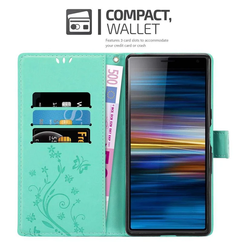 Cadorabo Hülle kompatibel mit Sony Xperia 10 / Xperia XA3 Schutzhülle im Blumen Design mit Magnetverschluss, Standfunktion und Kartenfächern