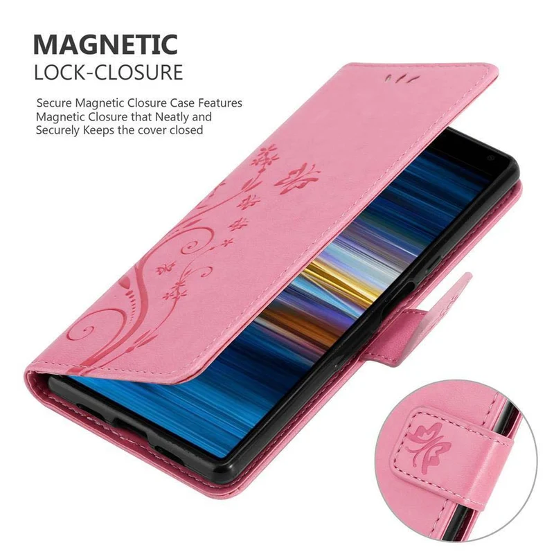 Cadorabo Hülle kompatibel mit Sony Xperia 10 / Xperia XA3 Schutzhülle im Blumen Design mit Magnetverschluss, Standfunktion und Kartenfächern