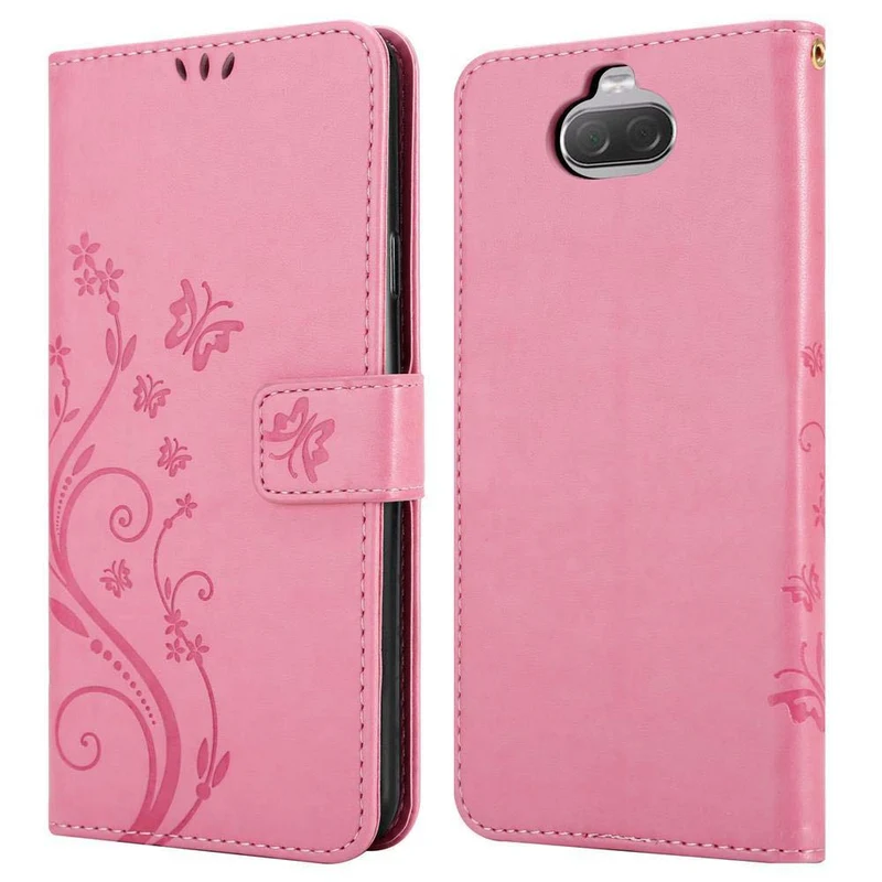 Cadorabo Hülle kompatibel mit Sony Xperia 10 / Xperia XA3 Schutzhülle im Blumen Design mit Magnetverschluss, Standfunktion und Kartenfächern