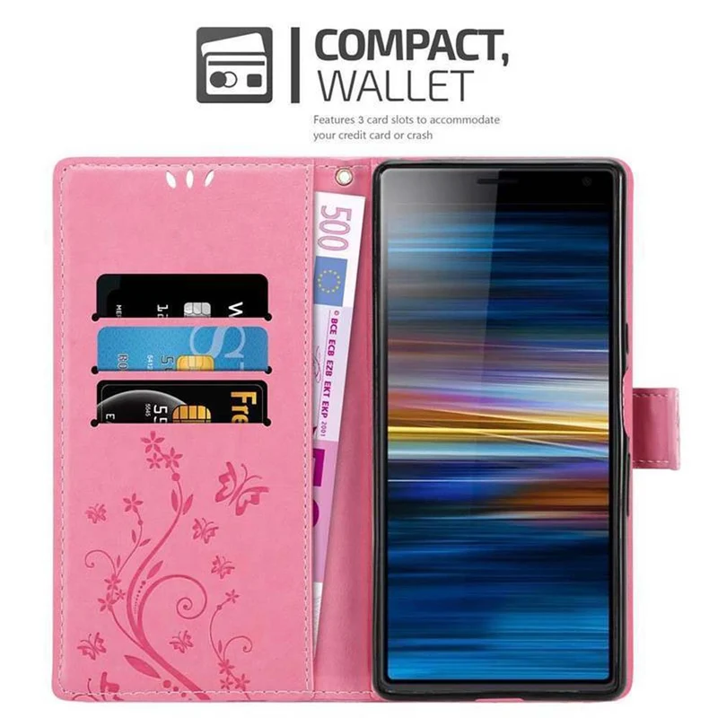 Cadorabo Hülle kompatibel mit Sony Xperia 10 / Xperia XA3 Schutzhülle im Blumen Design mit Magnetverschluss, Standfunktion und Kartenfächern