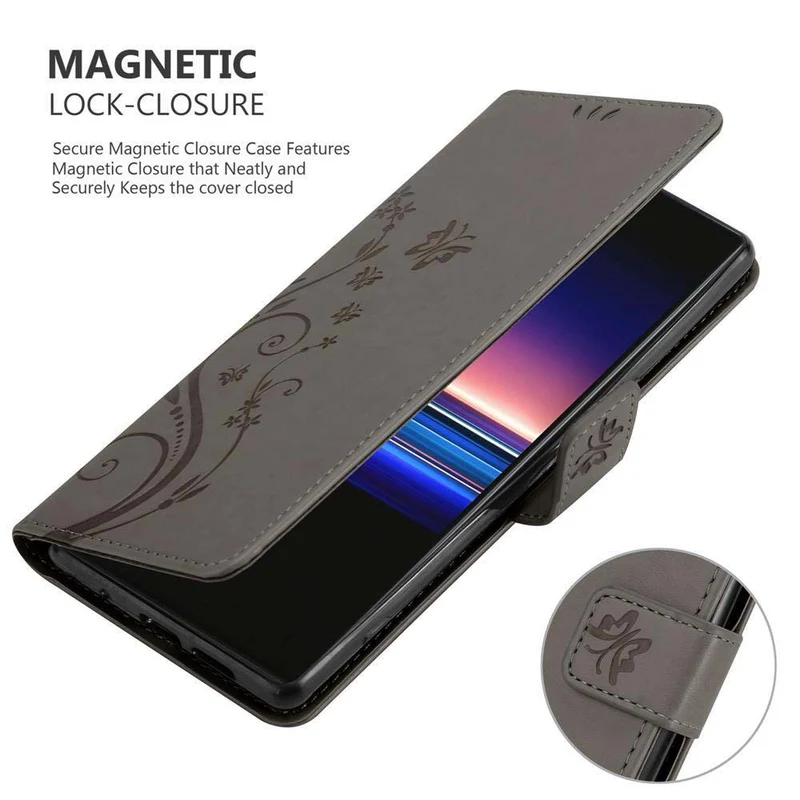 Cadorabo Hülle kompatibel mit Sony Xperia 1 / Xperia XZ4 Schutzhülle im Blumen Design mit Magnetverschluss, Standfunktion und Kartenfächern