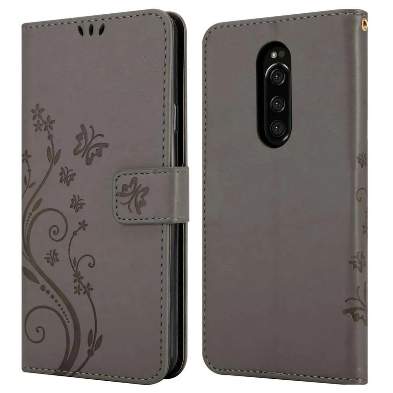 Cadorabo Hülle kompatibel mit Sony Xperia 1 / Xperia XZ4 Schutzhülle im Blumen Design mit Magnetverschluss, Standfunktion und Kartenfächern