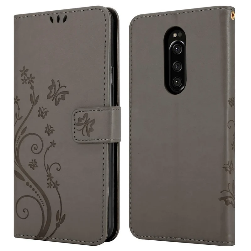 Cadorabo Hülle kompatibel mit Sony Xperia 1 / Xperia XZ4 Schutzhülle im Blumen Design mit Magnetverschluss, Standfunktion und Kartenfächern