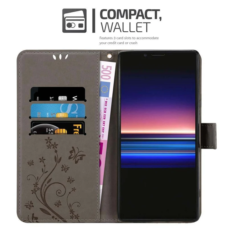 Cadorabo Hülle kompatibel mit Sony Xperia 1 / Xperia XZ4 Schutzhülle im Blumen Design mit Magnetverschluss, Standfunktion und Kartenfächern
