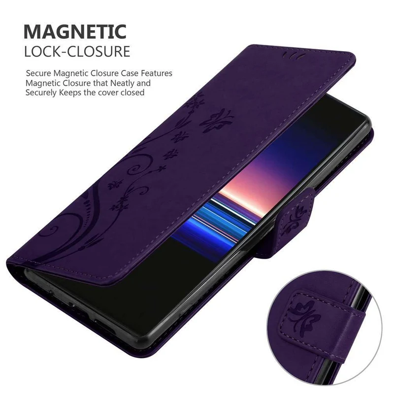 Cadorabo Hülle kompatibel mit Sony Xperia 1 / Xperia XZ4 Schutzhülle im Blumen Design mit Magnetverschluss, Standfunktion und Kartenfächern