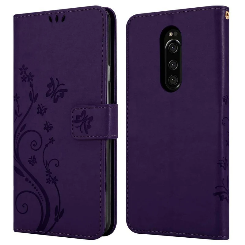 Cadorabo Hülle kompatibel mit Sony Xperia 1 / Xperia XZ4 Schutzhülle im Blumen Design mit Magnetverschluss, Standfunktion und Kartenfächern