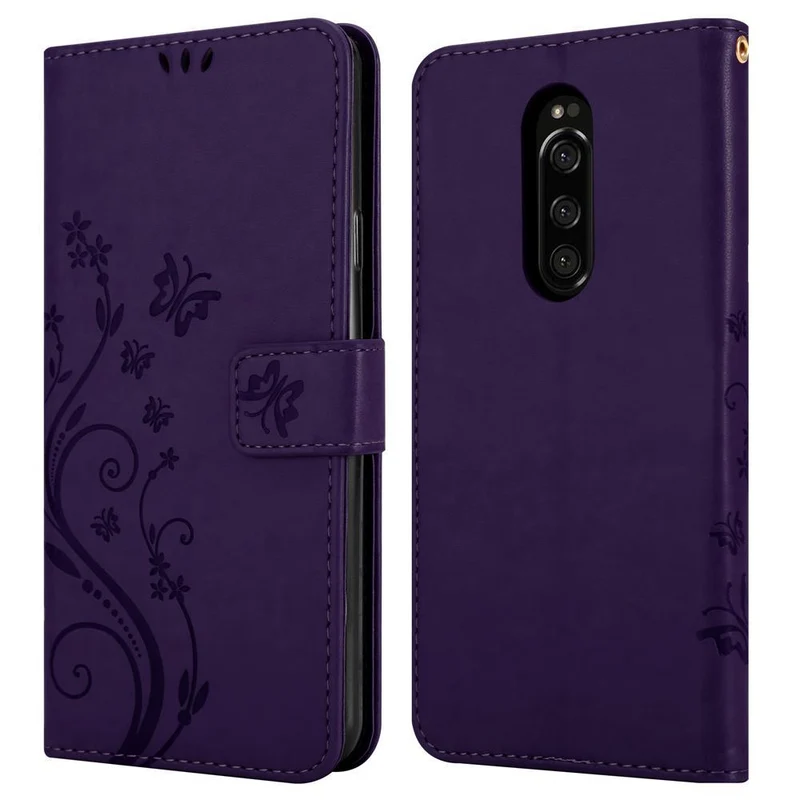 Cadorabo Hülle kompatibel mit Sony Xperia 1 / Xperia XZ4 Schutzhülle im Blumen Design mit Magnetverschluss, Standfunktion und Kartenfächern