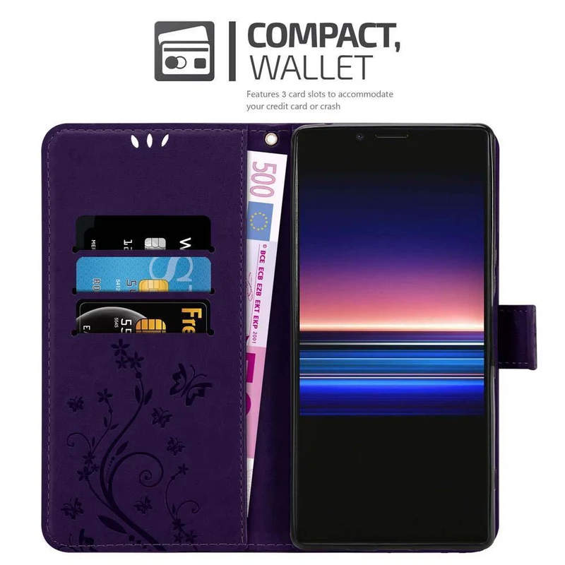Cadorabo Hülle kompatibel mit Sony Xperia 1 / Xperia XZ4 Schutzhülle im Blumen Design mit Magnetverschluss, Standfunktion und Kartenfächern