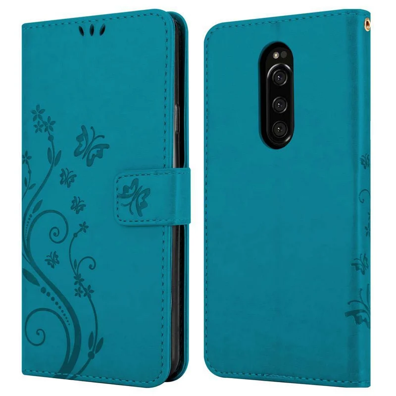 Cadorabo Hülle kompatibel mit Sony Xperia 1 / Xperia XZ4 Schutzhülle im Blumen Design mit Magnetverschluss, Standfunktion und Kartenfächern