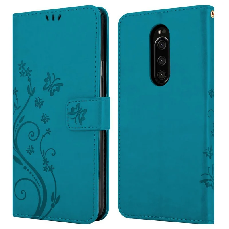 Cadorabo Hülle kompatibel mit Sony Xperia 1 / Xperia XZ4 Schutzhülle im Blumen Design mit Magnetverschluss, Standfunktion und Kartenfächern