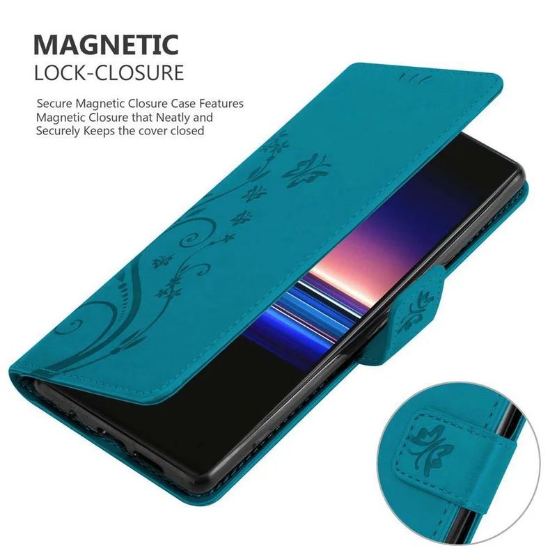 Cadorabo Hülle kompatibel mit Sony Xperia 1 / Xperia XZ4 Schutzhülle im Blumen Design mit Magnetverschluss, Standfunktion und Kartenfächern