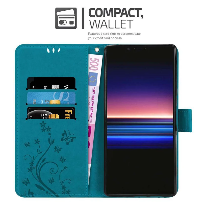 Cadorabo Hülle kompatibel mit Sony Xperia 1 / Xperia XZ4 Schutzhülle im Blumen Design mit Magnetverschluss, Standfunktion und Kartenfächern