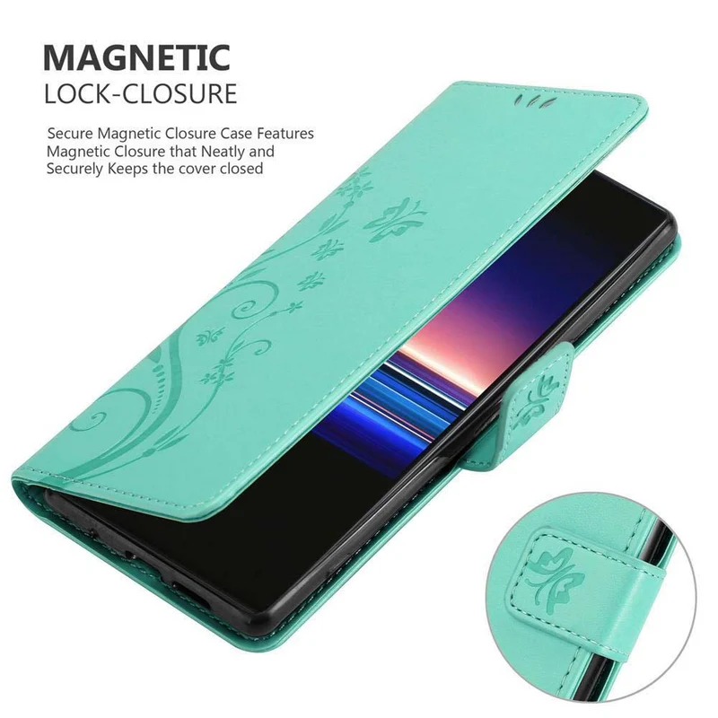 Cadorabo Hülle kompatibel mit Sony Xperia 1 / Xperia XZ4 Schutzhülle im Blumen Design mit Magnetverschluss, Standfunktion und Kartenfächern