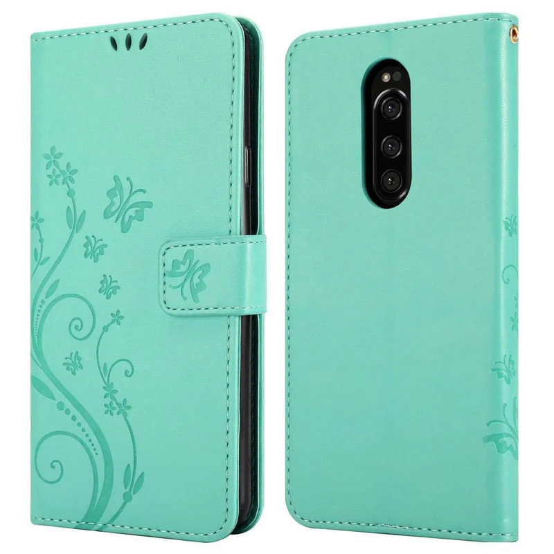 Cadorabo Hülle kompatibel mit Sony Xperia 1 / Xperia XZ4 Schutzhülle im Blumen Design mit Magnetverschluss, Standfunktion und Kartenfächern