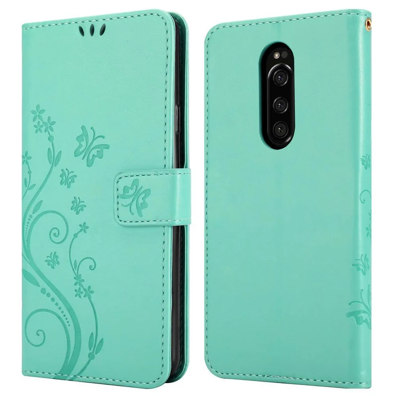 Cadorabo Hülle kompatibel mit Sony Xperia 1 / Xperia XZ4 Schutzhülle im Blumen Design mit Magnetverschluss, Standfunktion und Kartenfächern