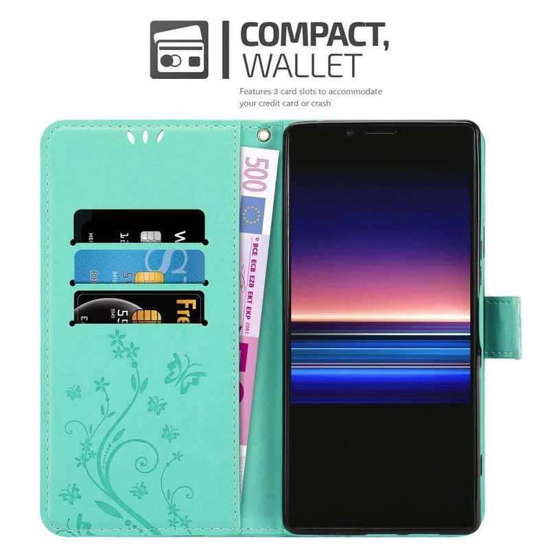 Cadorabo Hülle kompatibel mit Sony Xperia 1 / Xperia XZ4 Schutzhülle im Blumen Design mit Magnetverschluss, Standfunktion und Kartenfächern