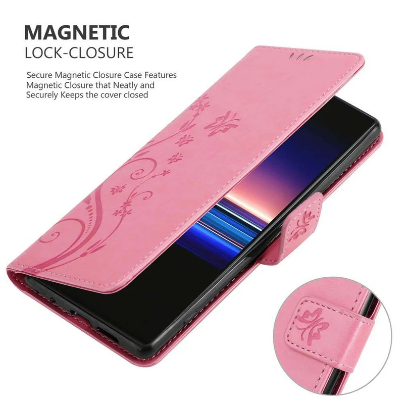 Cadorabo Hülle kompatibel mit Sony Xperia 1 / Xperia XZ4 Schutzhülle im Blumen Design mit Magnetverschluss, Standfunktion und Kartenfächern