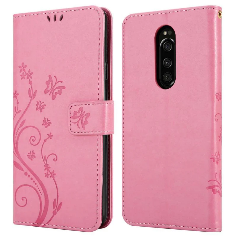 Cadorabo Hülle kompatibel mit Sony Xperia 1 / Xperia XZ4 Schutzhülle im Blumen Design mit Magnetverschluss, Standfunktion und Kartenfächern