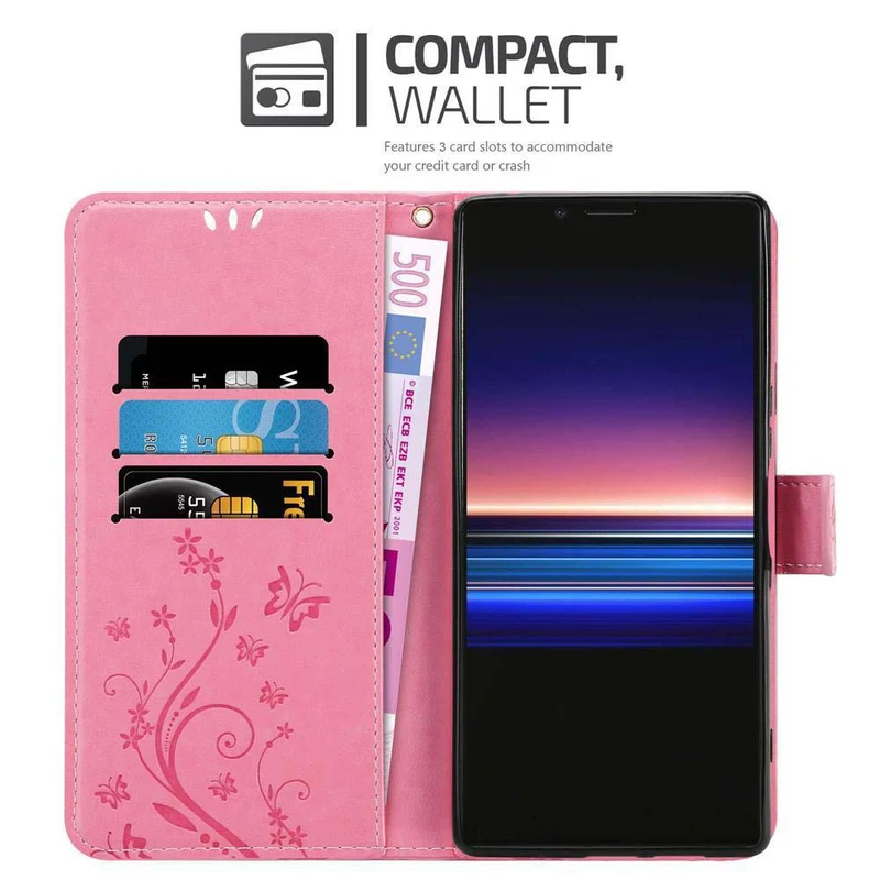 Cadorabo Hülle kompatibel mit Sony Xperia 1 / Xperia XZ4 Schutzhülle im Blumen Design mit Magnetverschluss, Standfunktion und Kartenfächern