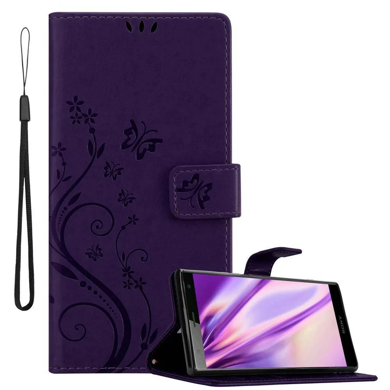 Cadorabo Hülle kompatibel mit Sony Xperia XZ2 Schutzhülle im Blumen Design mit Magnetverschluss, Standfunktion und Kartenfächern