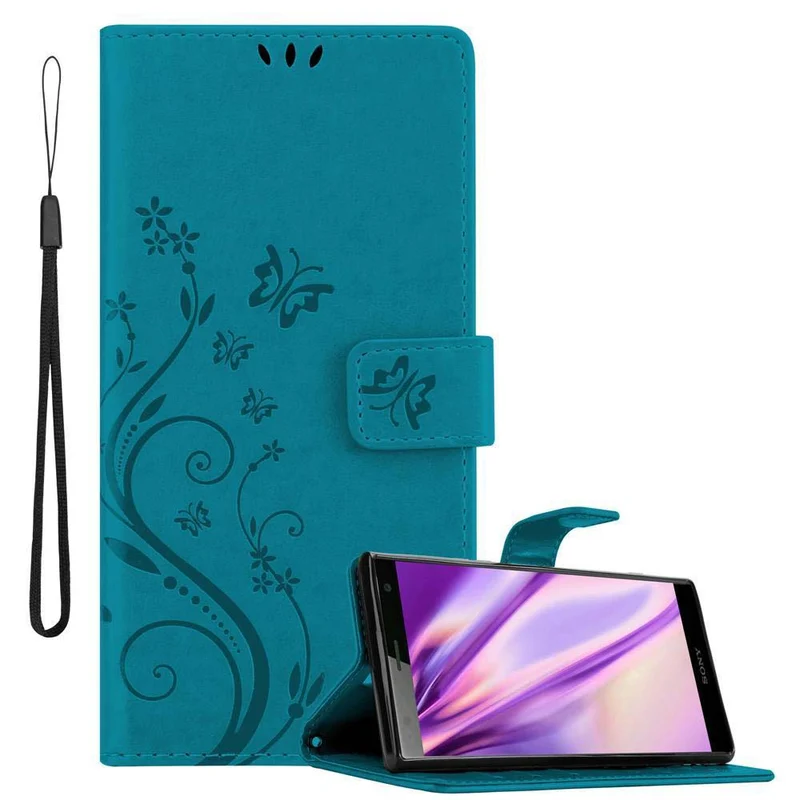 Cadorabo Hülle kompatibel mit Sony Xperia XZ2 Schutzhülle im Blumen Design mit Magnetverschluss, Standfunktion und Kartenfächern
