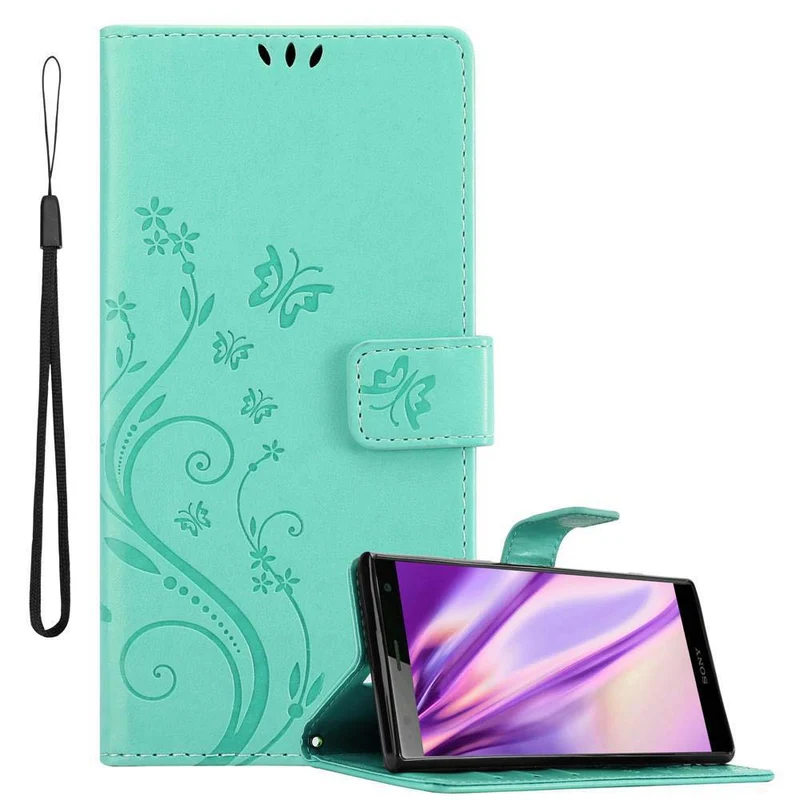 Cadorabo Hülle kompatibel mit Sony Xperia XZ2 Schutzhülle im Blumen Design mit Magnetverschluss, Standfunktion und Kartenfächern