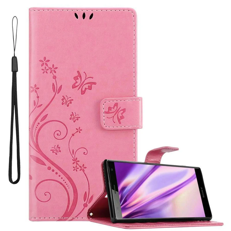 Cadorabo Hülle kompatibel mit Sony Xperia XZ2 Schutzhülle im Blumen Design mit Magnetverschluss, Standfunktion und Kartenfächern
