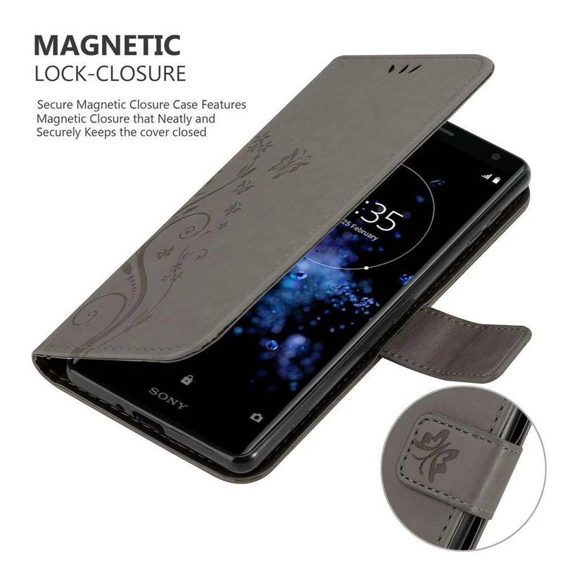 Cadorabo Hülle kompatibel mit Sony Xperia XZ2 Schutzhülle im Blumen Design mit Magnetverschluss, Standfunktion und Kartenfächern