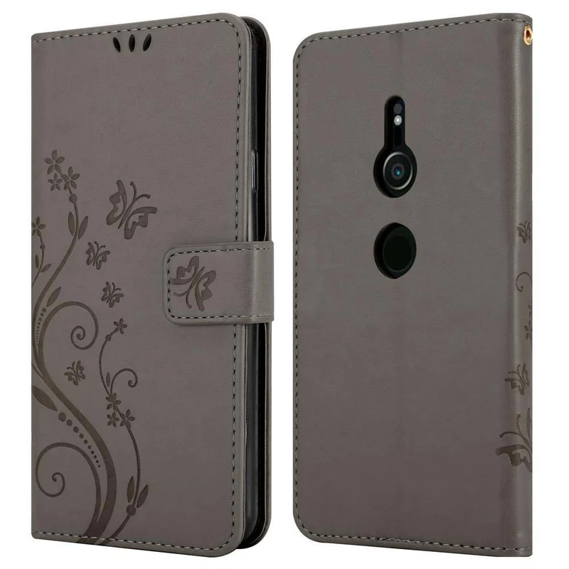 Cadorabo Hülle kompatibel mit Sony Xperia XZ2 Schutzhülle im Blumen Design mit Magnetverschluss, Standfunktion und Kartenfächern