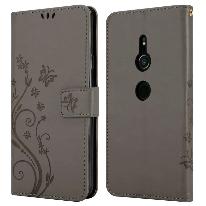 Cadorabo Hülle kompatibel mit Sony Xperia XZ2 Schutzhülle im Blumen Design mit Magnetverschluss, Standfunktion und Kartenfächern
