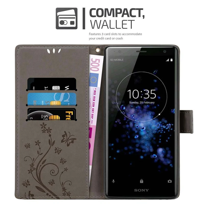 Cadorabo Hülle kompatibel mit Sony Xperia XZ2 Schutzhülle im Blumen Design mit Magnetverschluss, Standfunktion und Kartenfächern