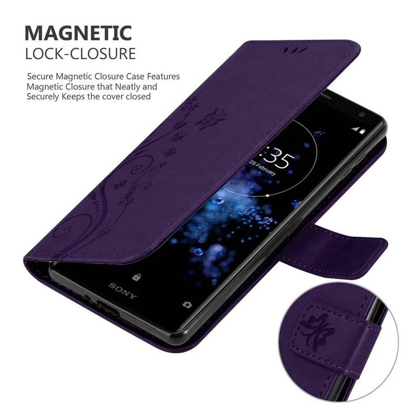 Cadorabo Hülle kompatibel mit Sony Xperia XZ2 Schutzhülle im Blumen Design mit Magnetverschluss, Standfunktion und Kartenfächern