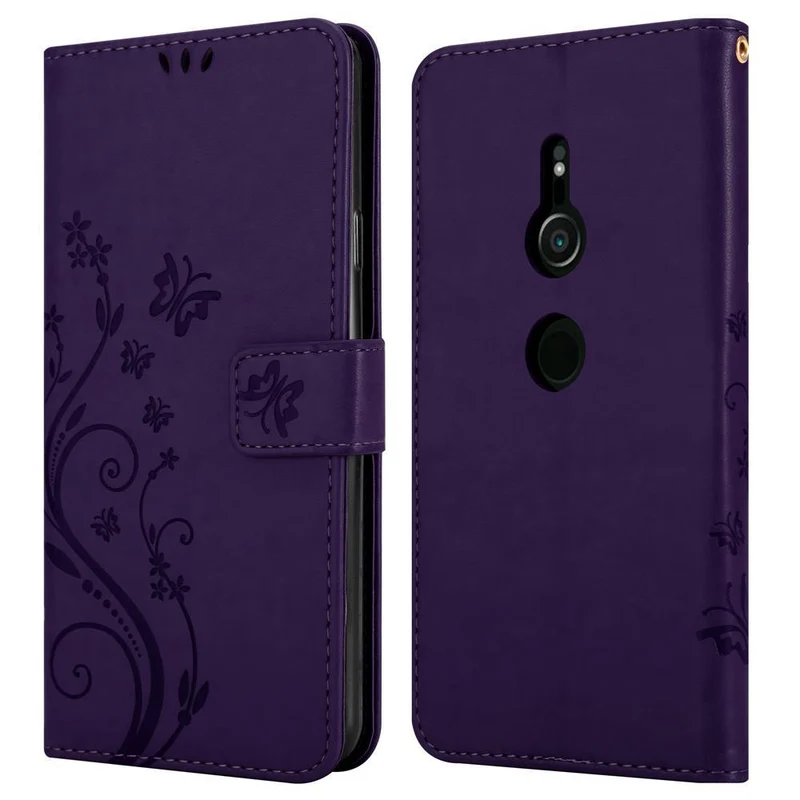 Cadorabo Hülle kompatibel mit Sony Xperia XZ2 Schutzhülle im Blumen Design mit Magnetverschluss, Standfunktion und Kartenfächern