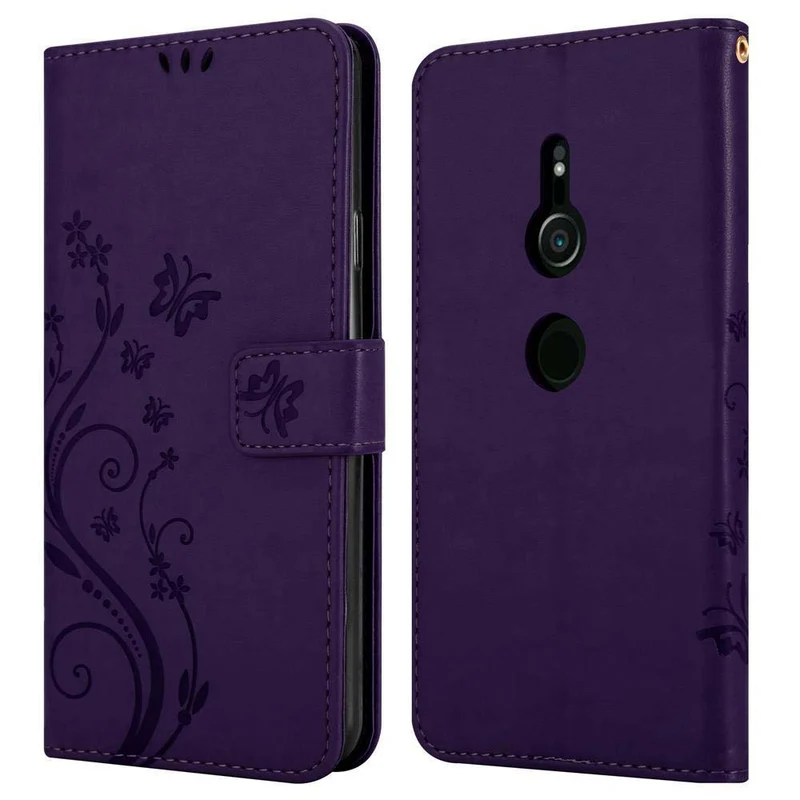 Cadorabo Hülle kompatibel mit Sony Xperia XZ2 Schutzhülle im Blumen Design mit Magnetverschluss, Standfunktion und Kartenfächern