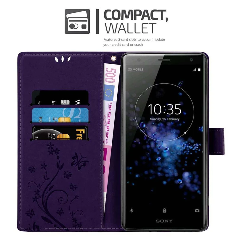 Cadorabo Hülle kompatibel mit Sony Xperia XZ2 Schutzhülle im Blumen Design mit Magnetverschluss, Standfunktion und Kartenfächern