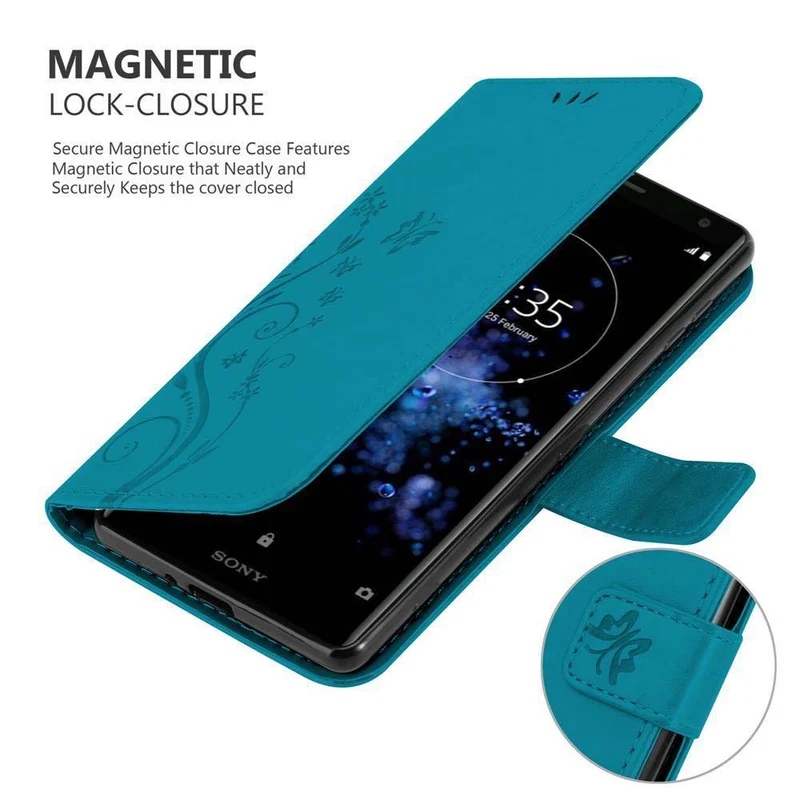 Cadorabo Hülle kompatibel mit Sony Xperia XZ2 Schutzhülle im Blumen Design mit Magnetverschluss, Standfunktion und Kartenfächern