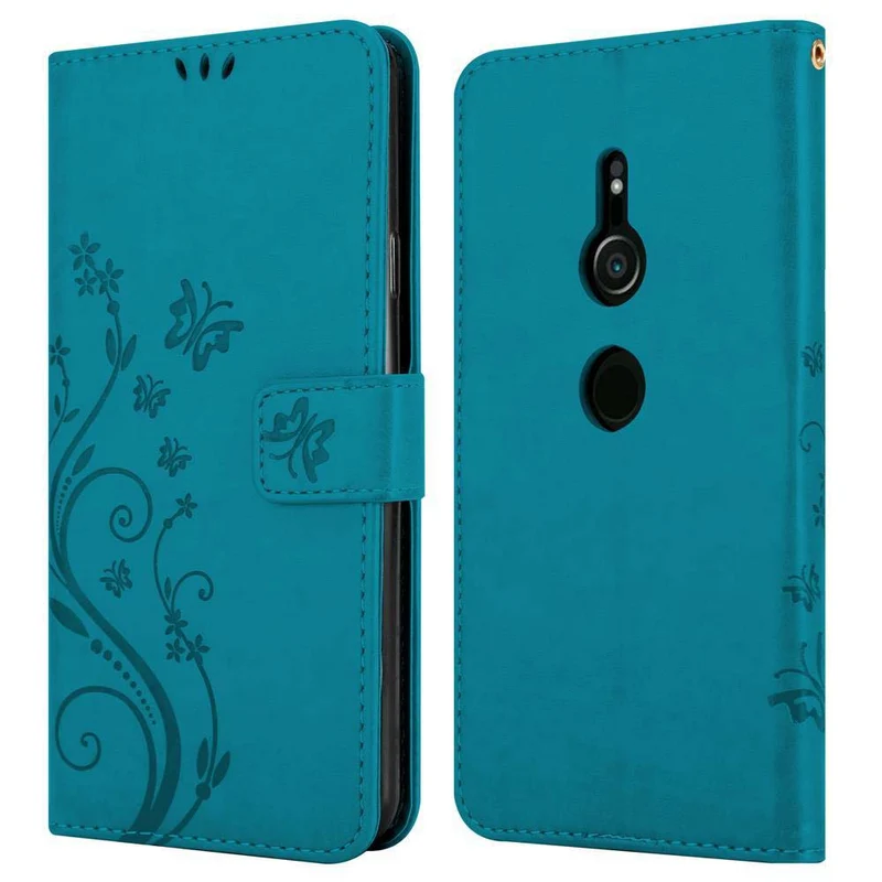 Cadorabo Hülle kompatibel mit Sony Xperia XZ2 Schutzhülle im Blumen Design mit Magnetverschluss, Standfunktion und Kartenfächern