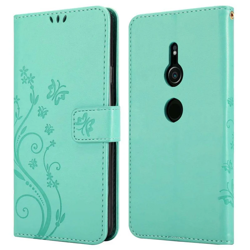 Cadorabo Hülle kompatibel mit Sony Xperia XZ2 Schutzhülle im Blumen Design mit Magnetverschluss, Standfunktion und Kartenfächern