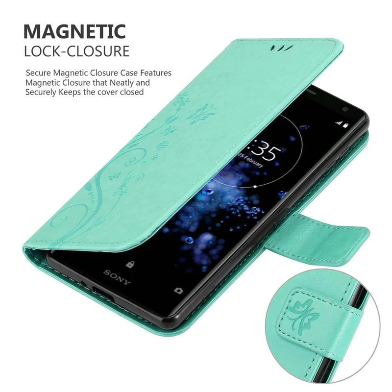 Cadorabo Hülle kompatibel mit Sony Xperia XZ2 Schutzhülle im Blumen Design mit Magnetverschluss, Standfunktion und Kartenfächern
