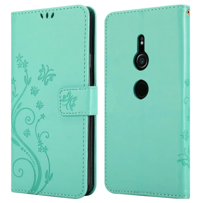 Cadorabo Hülle kompatibel mit Sony Xperia XZ2 Schutzhülle im Blumen Design mit Magnetverschluss, Standfunktion und Kartenfächern