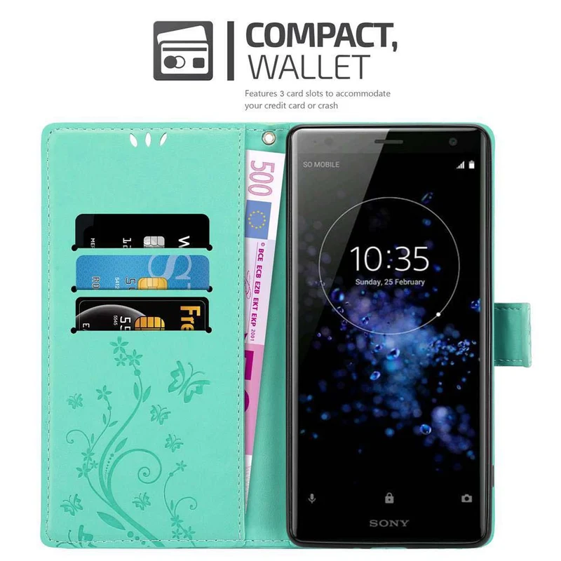 Cadorabo Hülle kompatibel mit Sony Xperia XZ2 Schutzhülle im Blumen Design mit Magnetverschluss, Standfunktion und Kartenfächern