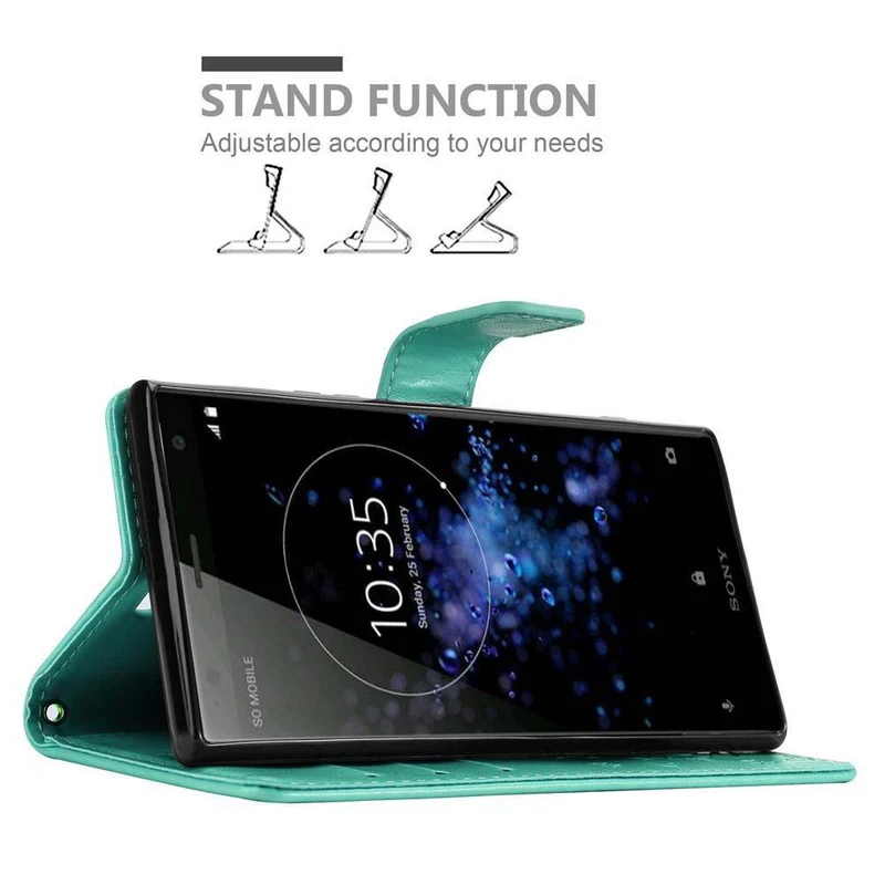 Cadorabo Hülle kompatibel mit Sony Xperia XZ2 Schutzhülle im Blumen Design mit Magnetverschluss, Standfunktion und Kartenfächern