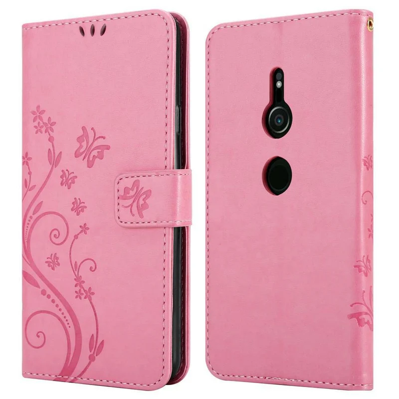 Cadorabo Hülle kompatibel mit Sony Xperia XZ2 Schutzhülle im Blumen Design mit Magnetverschluss, Standfunktion und Kartenfächern