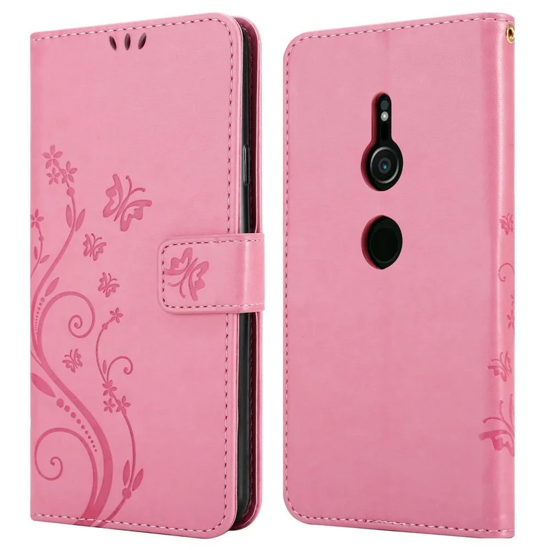 Cadorabo Hülle kompatibel mit Sony Xperia XZ2 Schutzhülle im Blumen Design mit Magnetverschluss, Standfunktion und Kartenfächern