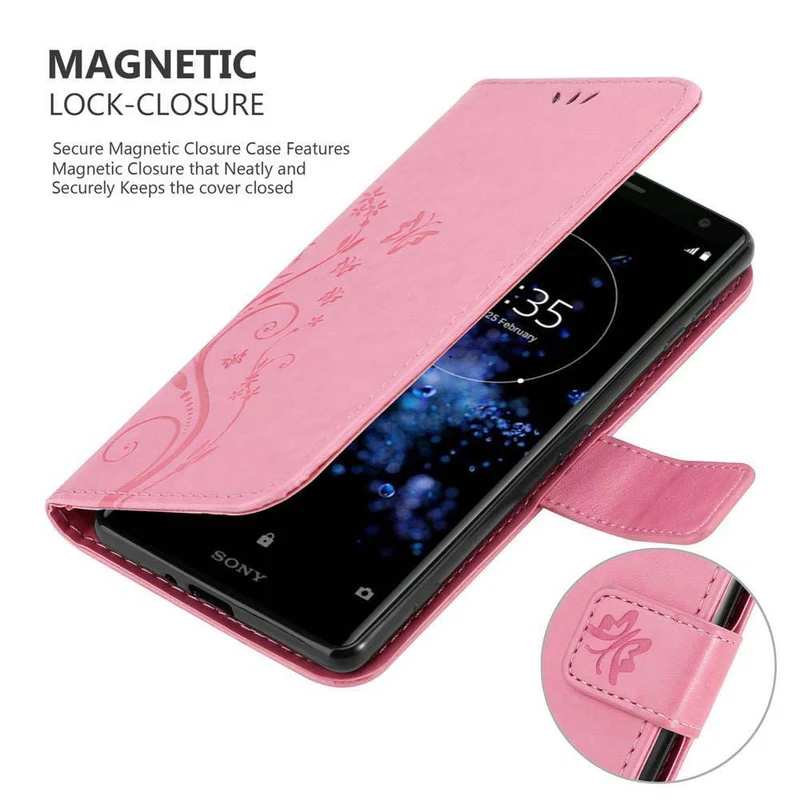 Cadorabo Hülle kompatibel mit Sony Xperia XZ2 Schutzhülle im Blumen Design mit Magnetverschluss, Standfunktion und Kartenfächern