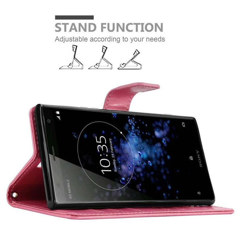 Cadorabo Hülle kompatibel mit Sony Xperia XZ2 Schutzhülle im Blumen Design mit Magnetverschluss, Standfunktion und Kartenfächern