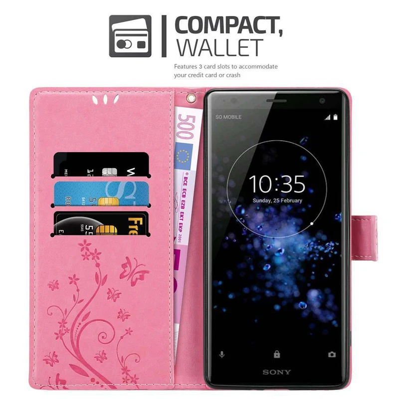 Cadorabo Hülle kompatibel mit Sony Xperia XZ2 Schutzhülle im Blumen Design mit Magnetverschluss, Standfunktion und Kartenfächern