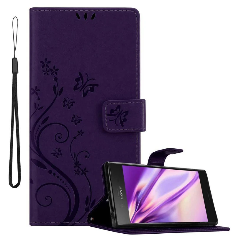 Cadorabo Hülle kompatibel mit Sony Xperia XZ1 Schutzhülle im Blumen Design mit Magnetverschluss, Standfunktion und Kartenfächern